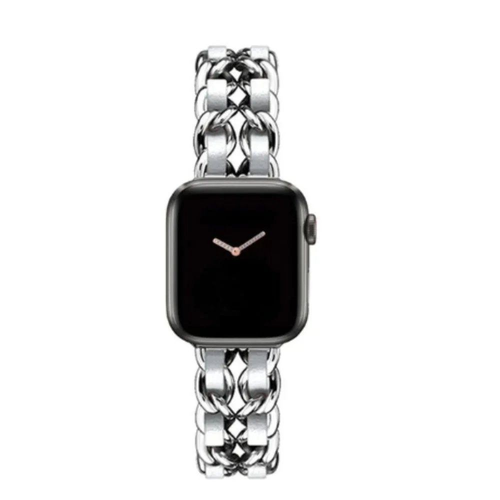 NEW Strap Silver White Chain Leather Stainless Band For Apple Watch